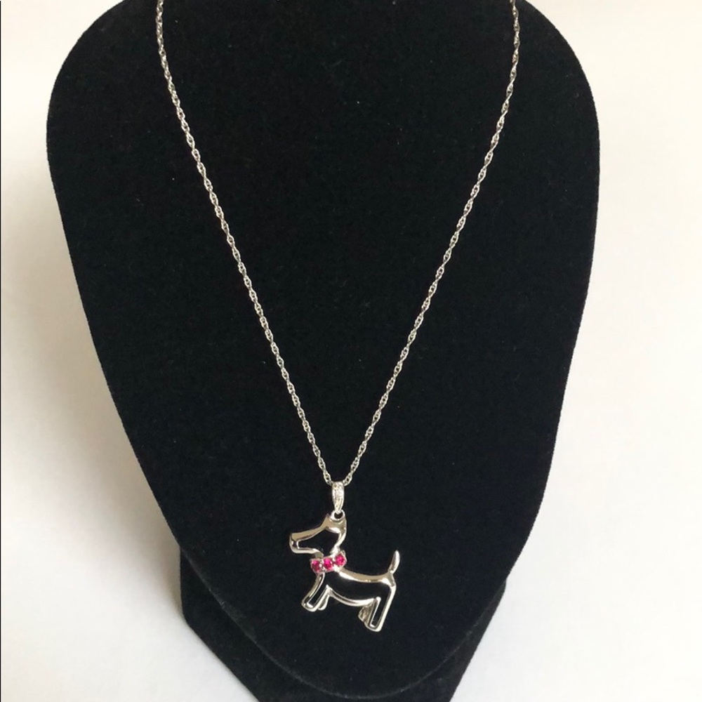 Sterling Silver Dog Necklace with  Lab Created Rubies
